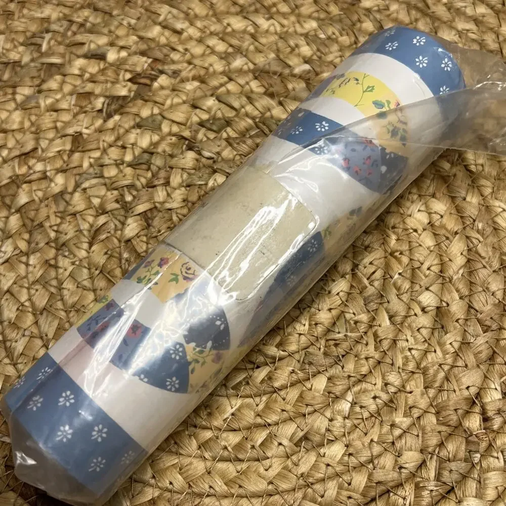 Vintage Spiegel Double Wedding Ring Quilt Wallpaper Border Blue Yellow 5 Yds NOS